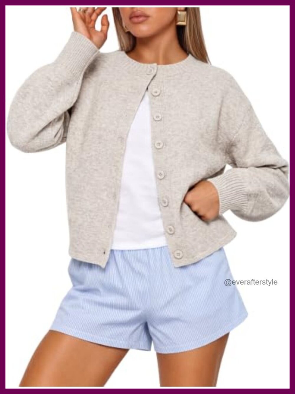 Loose Fit Button Down Cardigan Puff Sleeve Women's Knit Sweater